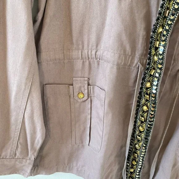 BNWT Innocence Clothing Women Dark Beige Embellished Border long Sleeve Jacket - Picture 8 of 12